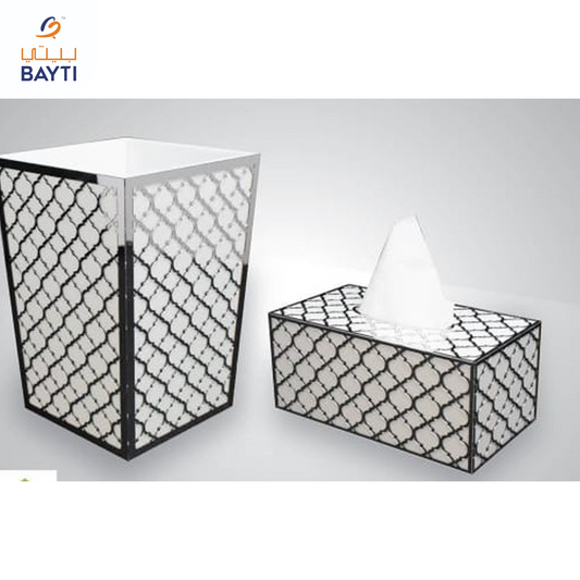 Trash & Tissue Box White Silver